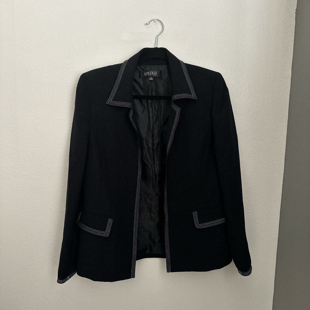 Alt/Wednesday Addams inspo black blazer size 8 top white stitching